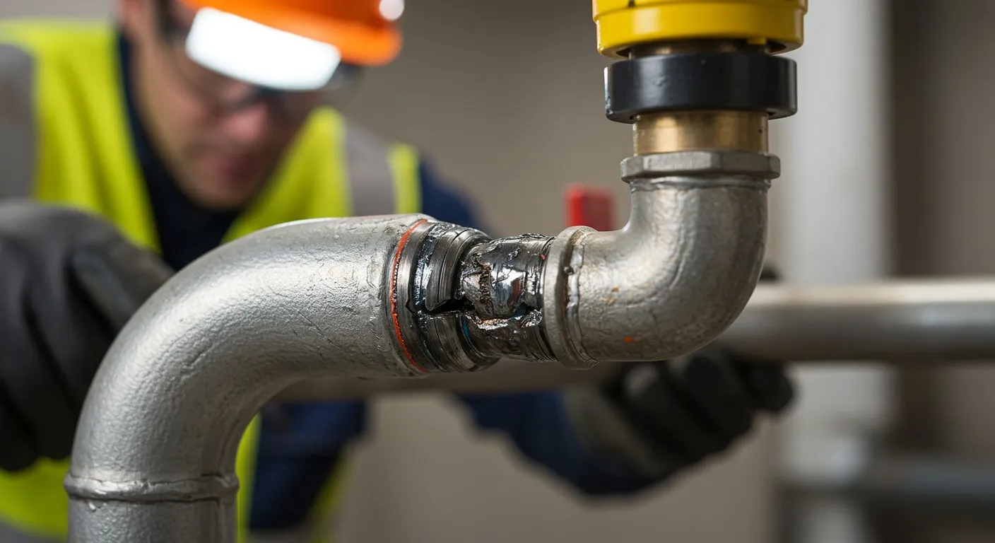 Close-up of a broken pipe.