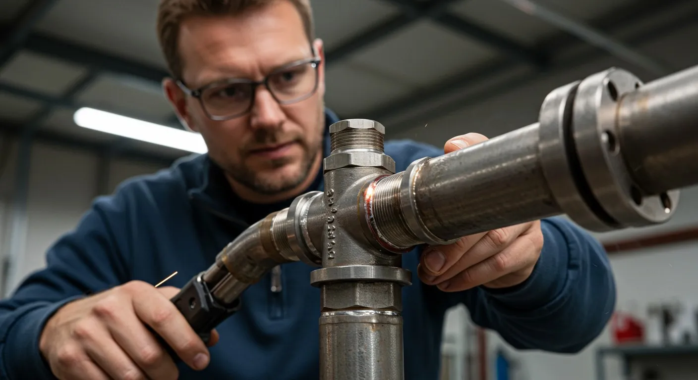 Man working on metal pipes.