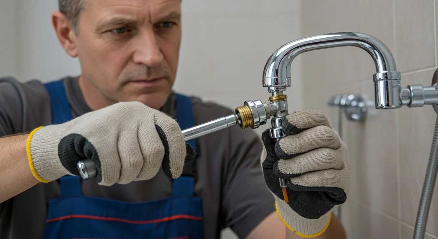 A man fixes a leaky water faucet.
