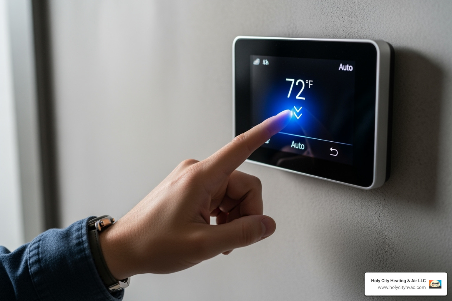 of a person checking a thermostat - heating fix near me