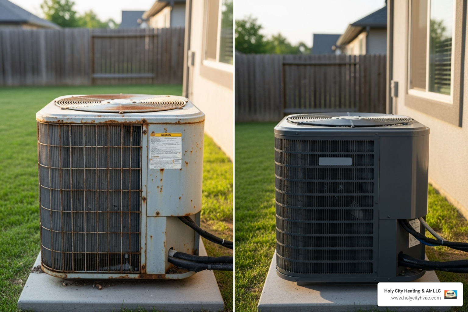 old HVAC system next to new, efficient one - how much is it to install ac and heating