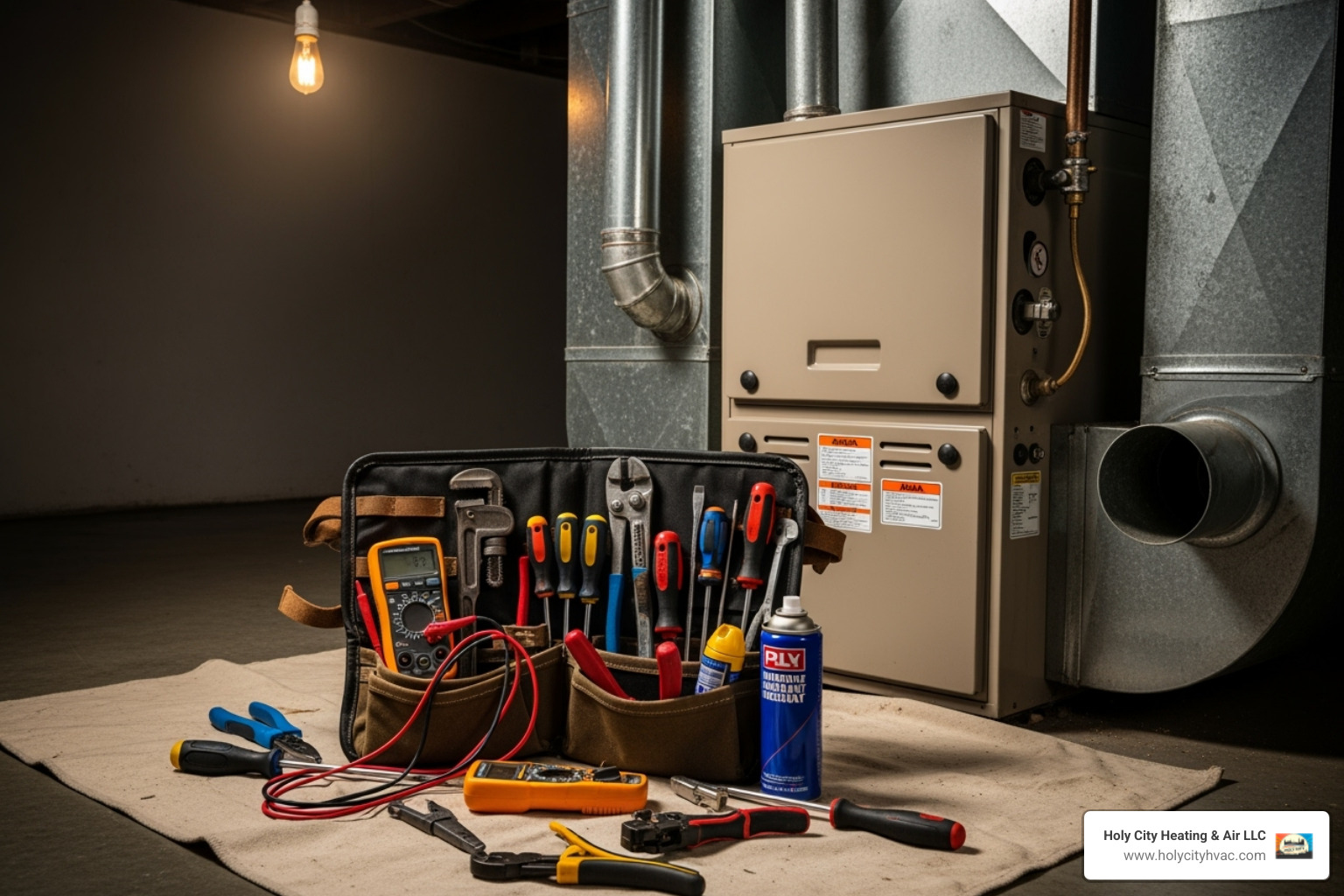 a technician's toolkit next to a furnace - cost to fix heater in house a technician's toolkit next to a furnace - cost to fix heater in house