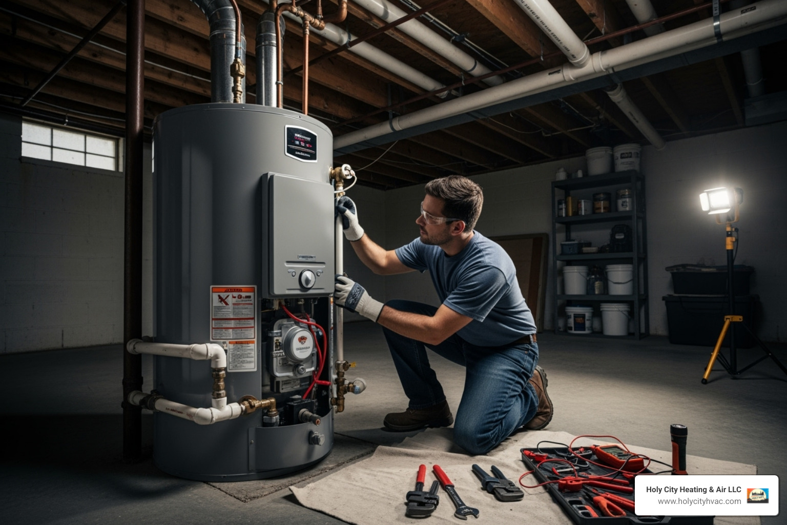 Professional working on gas water heater installation - gas water heater installation near me Professional working on gas water heater installation - gas water heater installation near me
