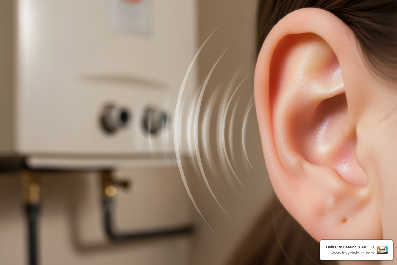 ear next to a water heater with sound waves emanating from it - common water heater repairs ear next to a water heater with sound waves emanating from it - common water heater repairs