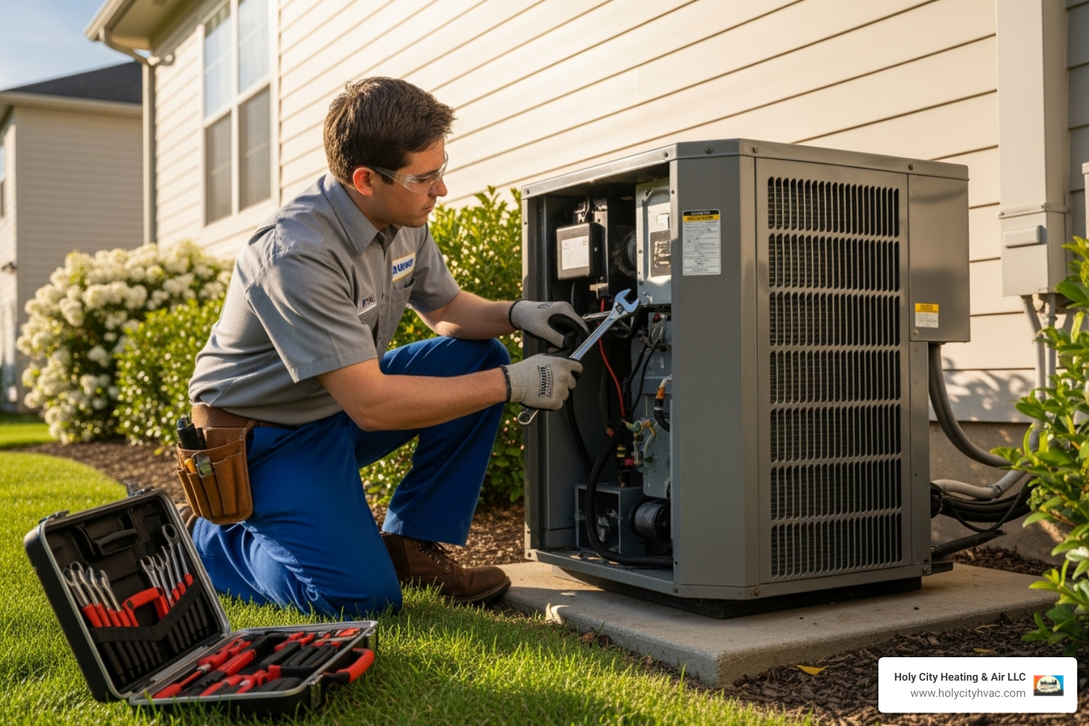 Technician performing routine maintenance on an AC unit - ac installation ravenel