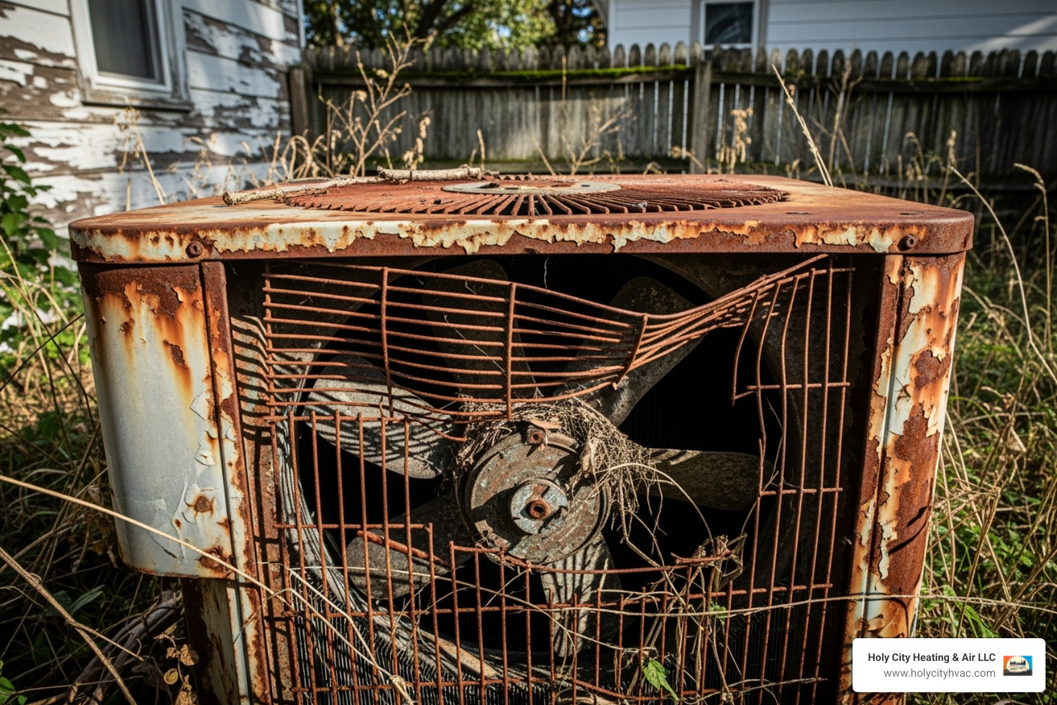 Old, rusted outdoor AC unit showing signs of wear and tear - ac installation ravenel