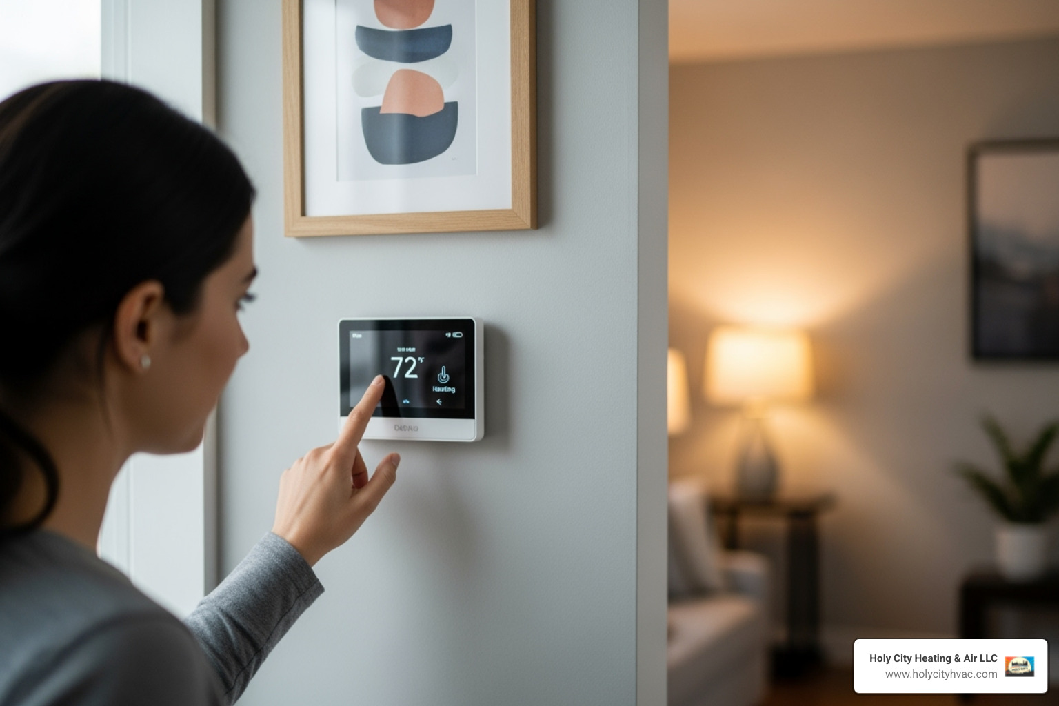 homeowner checking thermostat - emergency heater repair near me