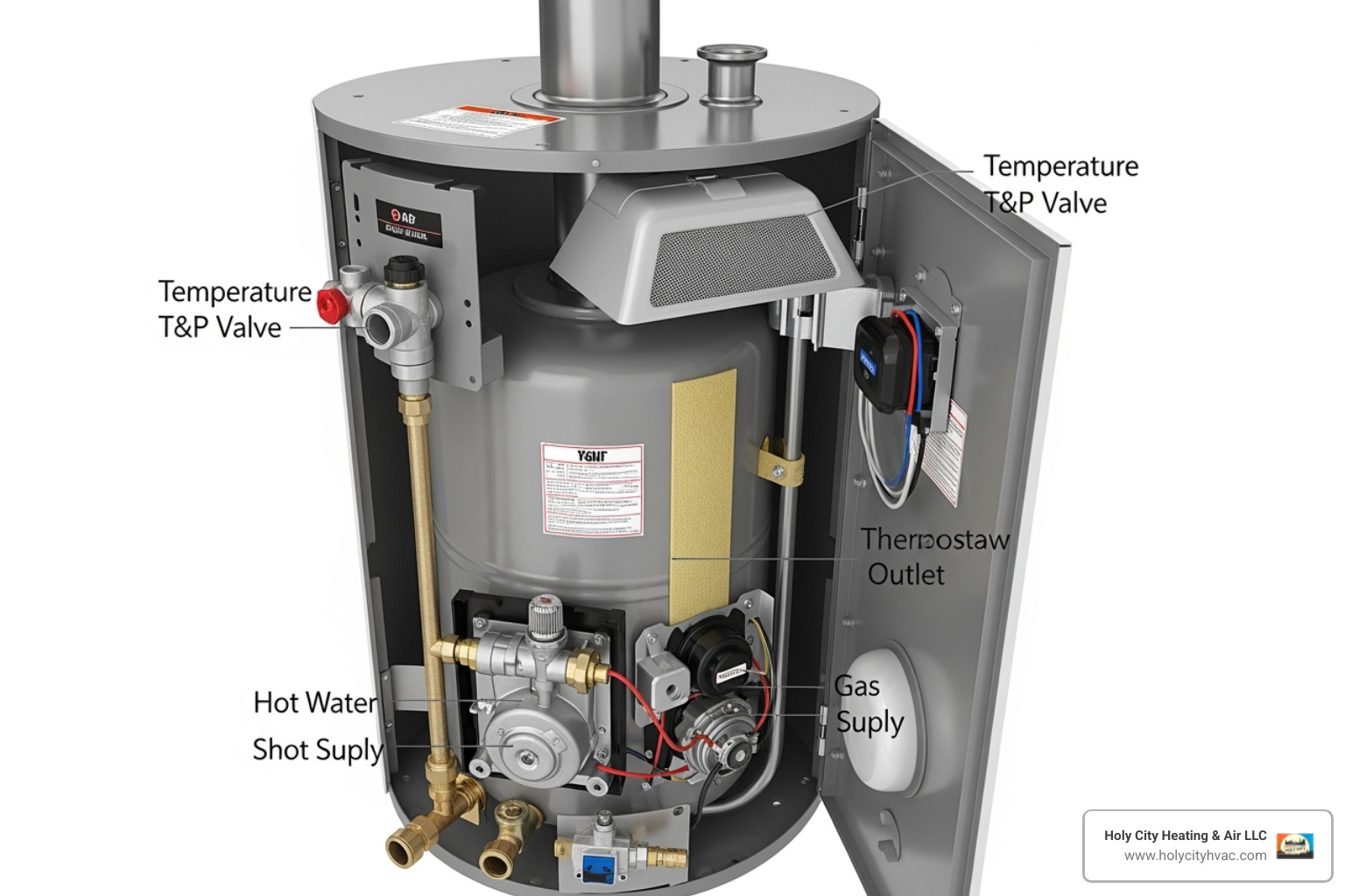 key components of a gas water heater labeled - gas hot water system repairs