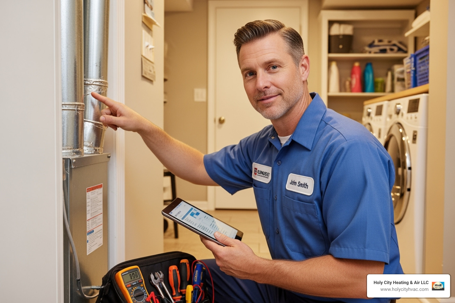 a professional HVAC technician assessing a home's needs - ac replacement goose creek