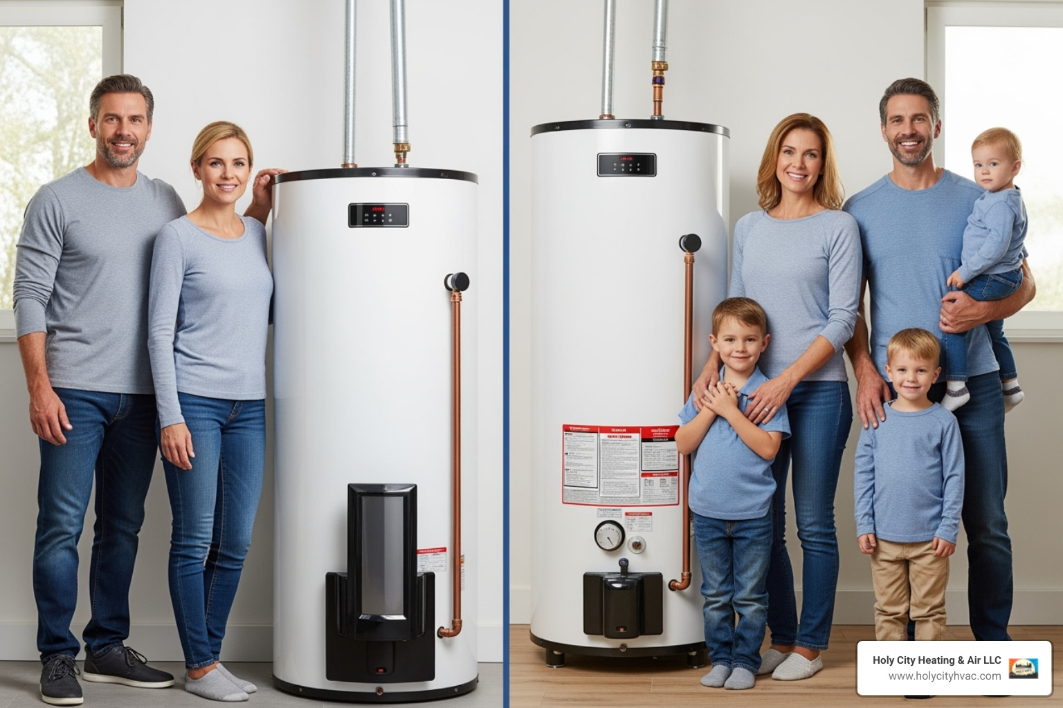 Image of a chart showing water heater size recommendations based on family size - water heater installation service