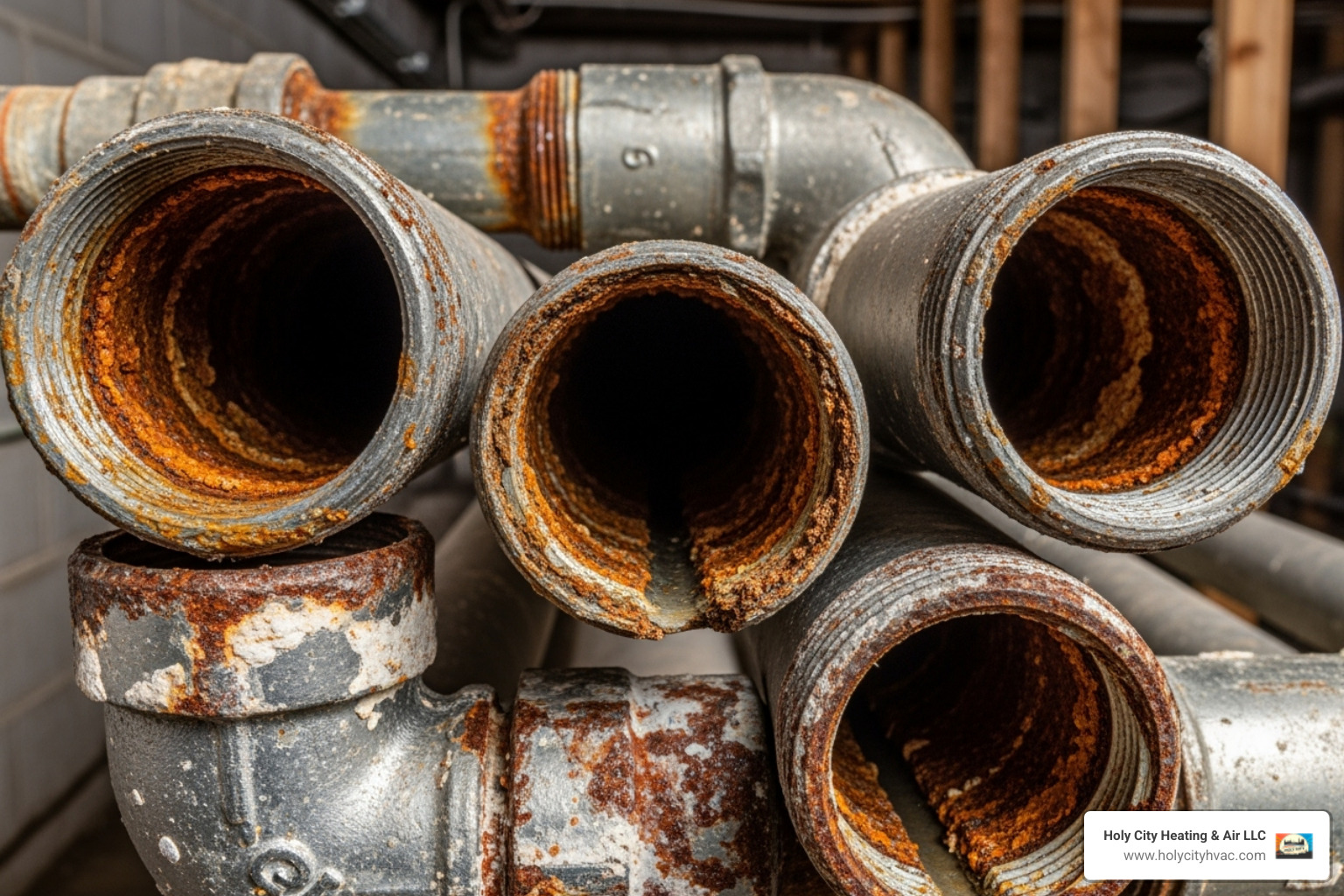 old, corroded galvanized steel pipes - Low water pressure