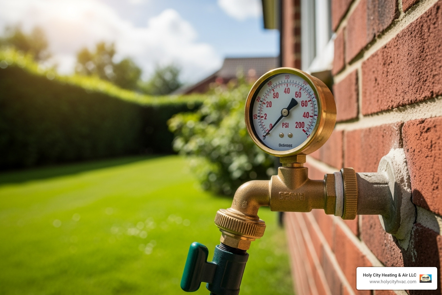 water pressure gauge attached to an outdoor hose spigot - Low water pressure