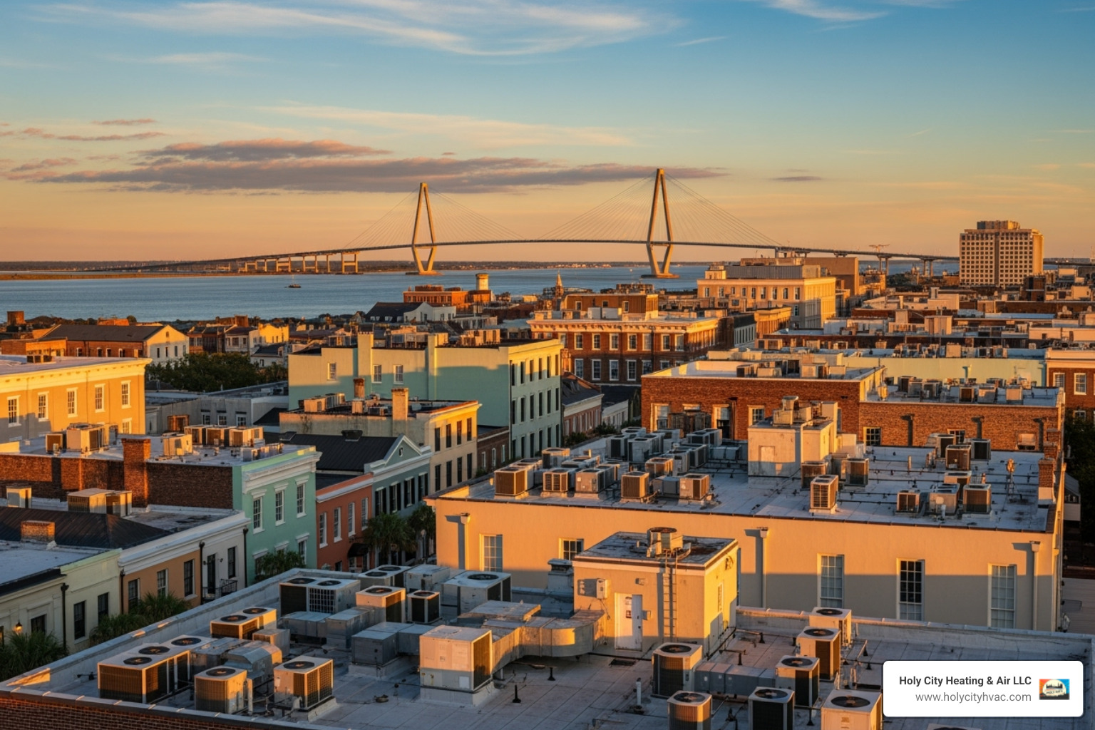 Charleston skyline with air conditioning units on rooftops - cost to fix ac in house
