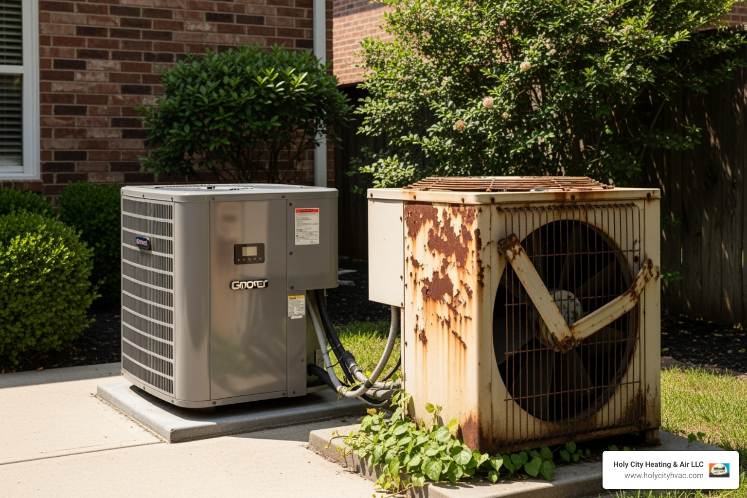 New modern AC unit next to old rusty one - cost to fix ac in house
