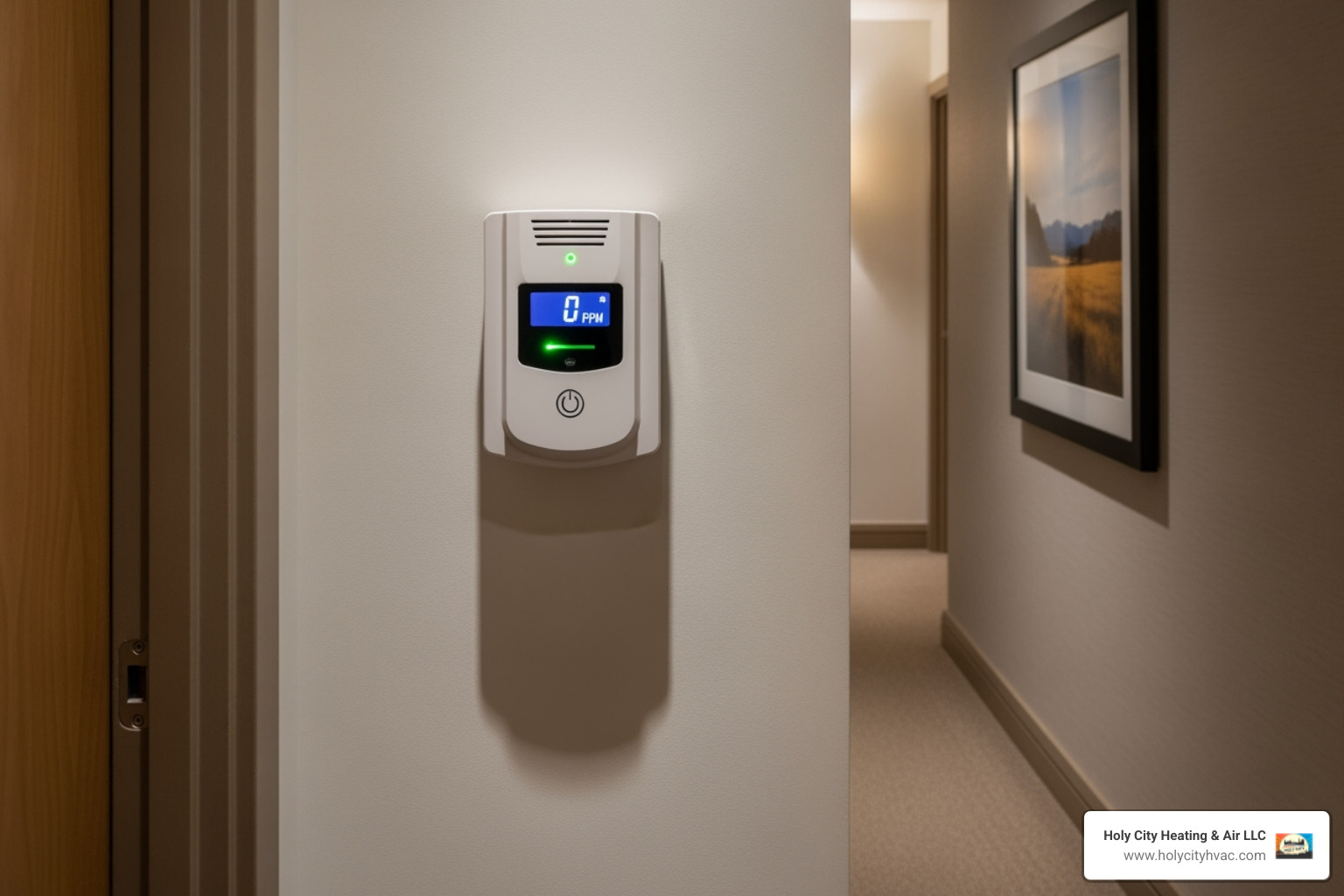 A carbon monoxide detector installed in a hallway - gas heater fixers