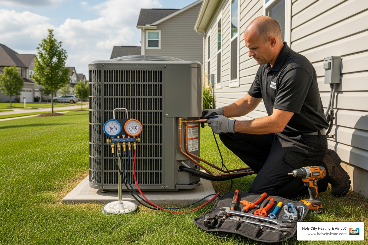 professional technician installing a new AC unit - air conditioner replacement seabrook