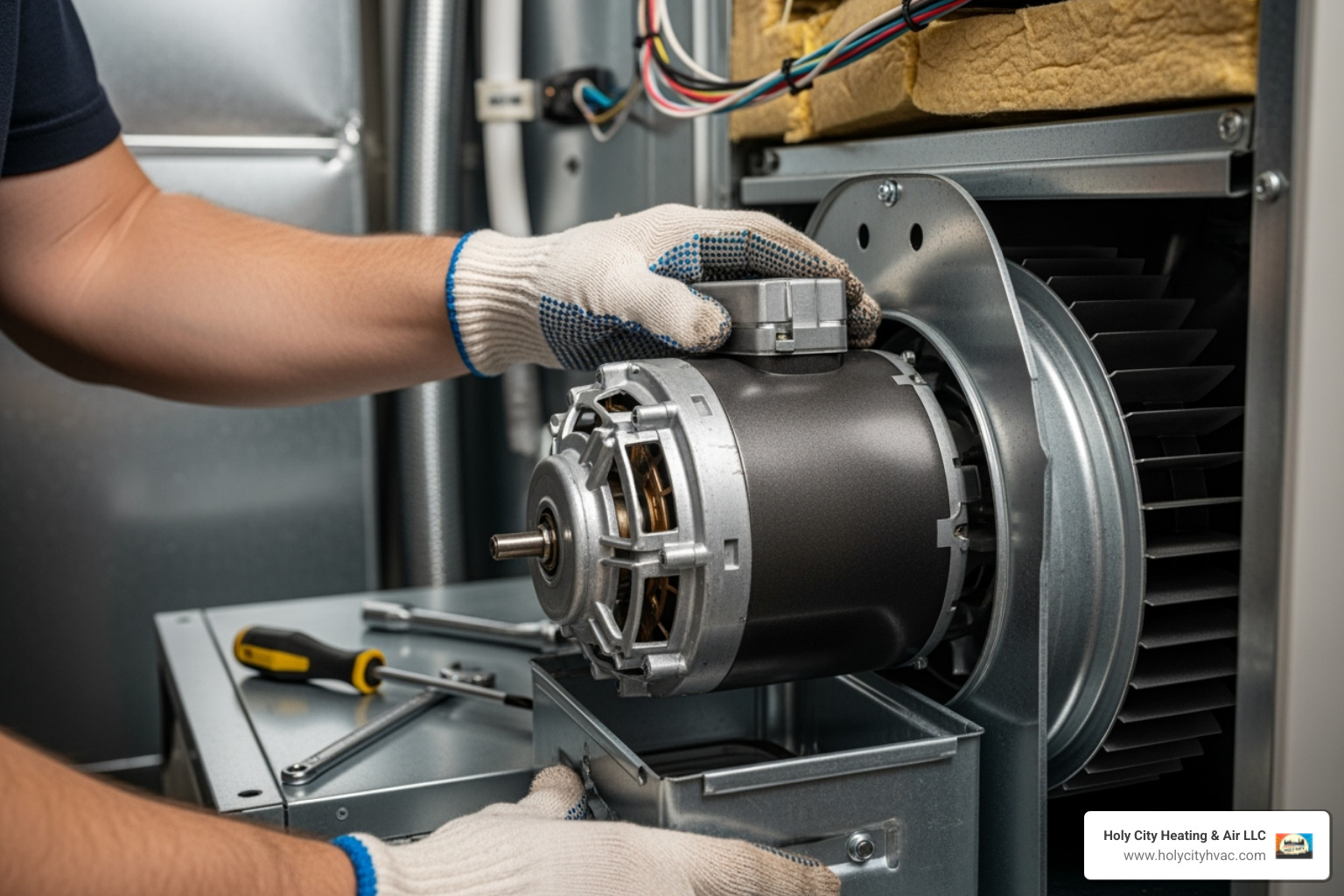 installing the new motor into the blower housing - furnace blower motor replacement installing the new motor into the blower housing - furnace blower motor replacement