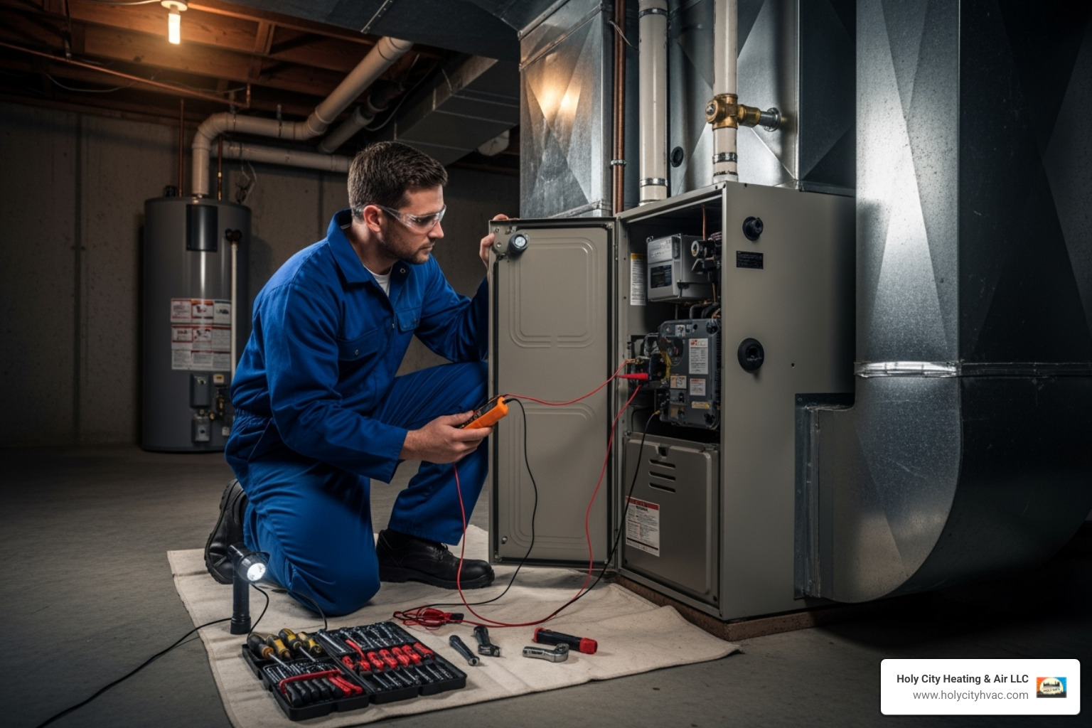 technician performing furnace maintenance - furnace blower motor replacement technician performing furnace maintenance - furnace blower motor replacement