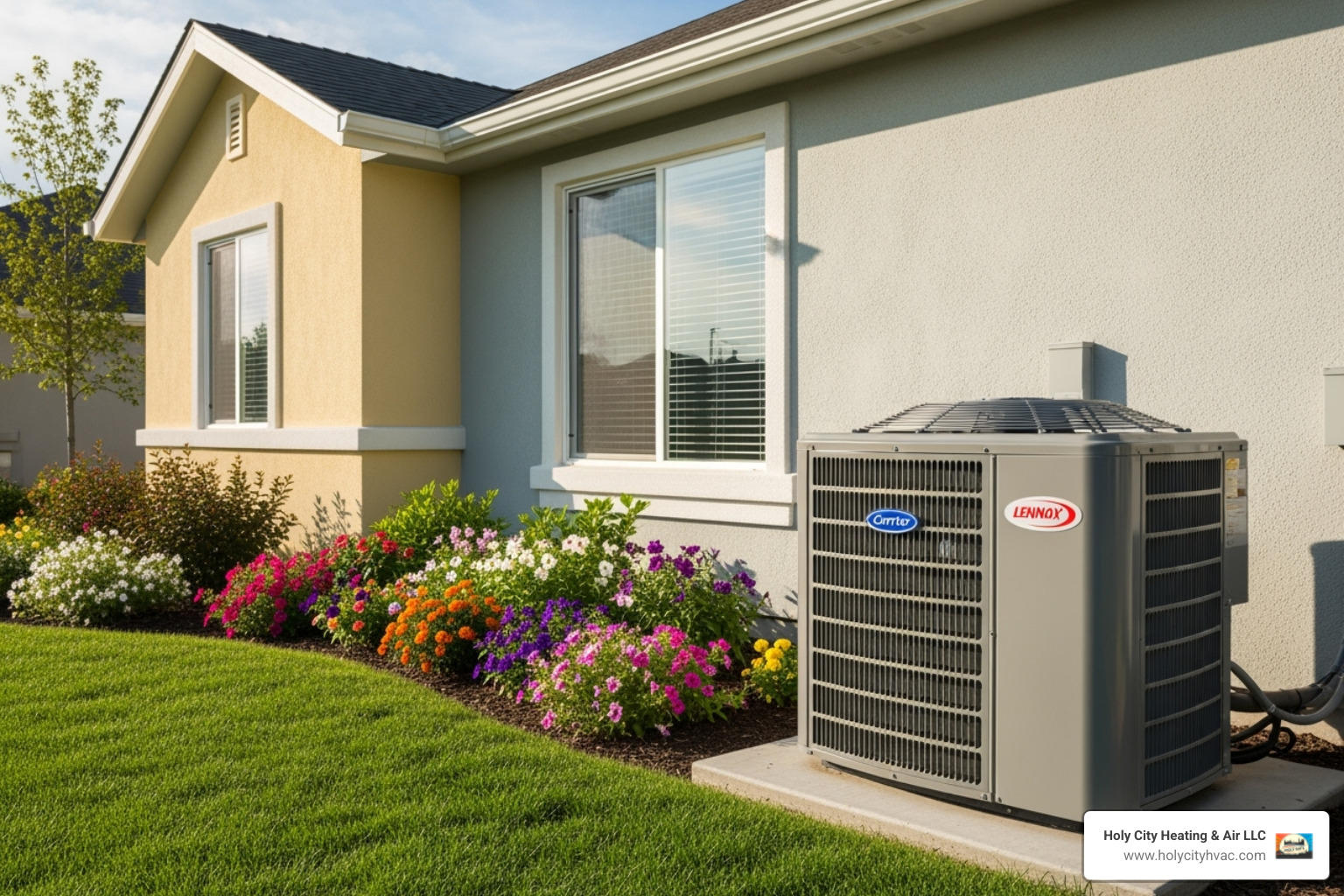 a clean outdoor AC unit next to a tidy home - 24 7 hvac repair