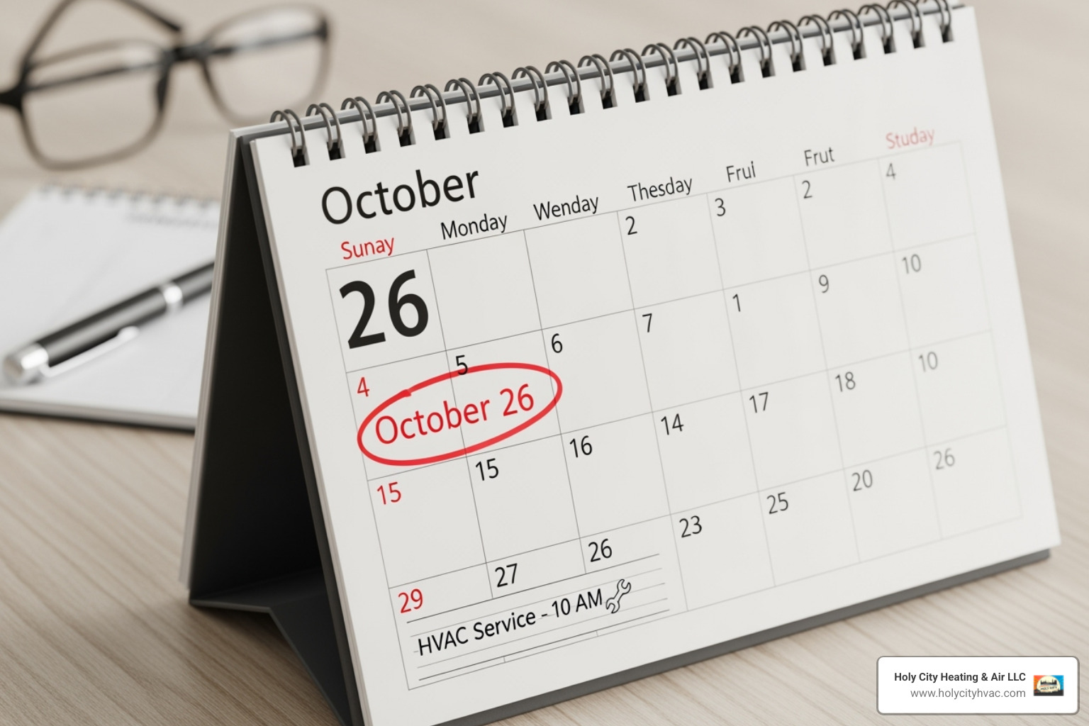 calendar with an HVAC service appointment marked - cost to have furnace serviced calendar with an HVAC service appointment marked - cost to have furnace serviced