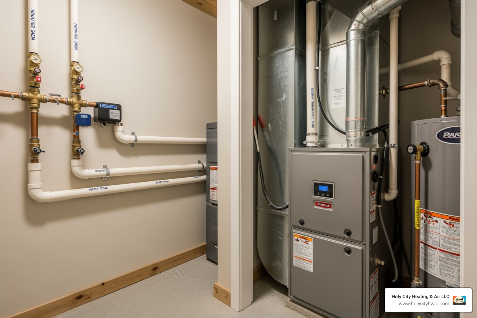 Modern high-efficiency furnace unit installed in a utility closet - new furnace installation mt pleasant