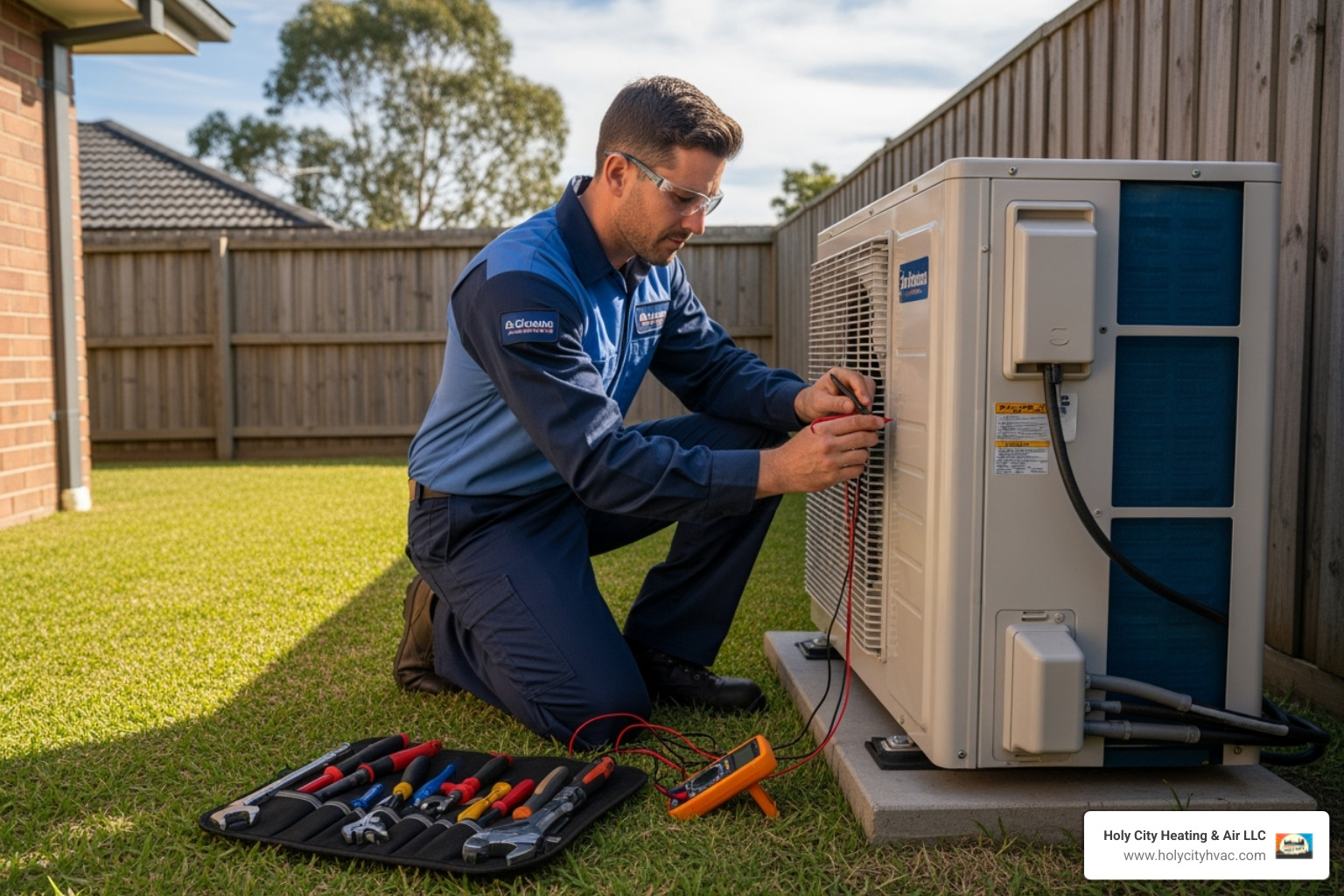 technician performing heat pump maintenance - professional heat pump install charleston