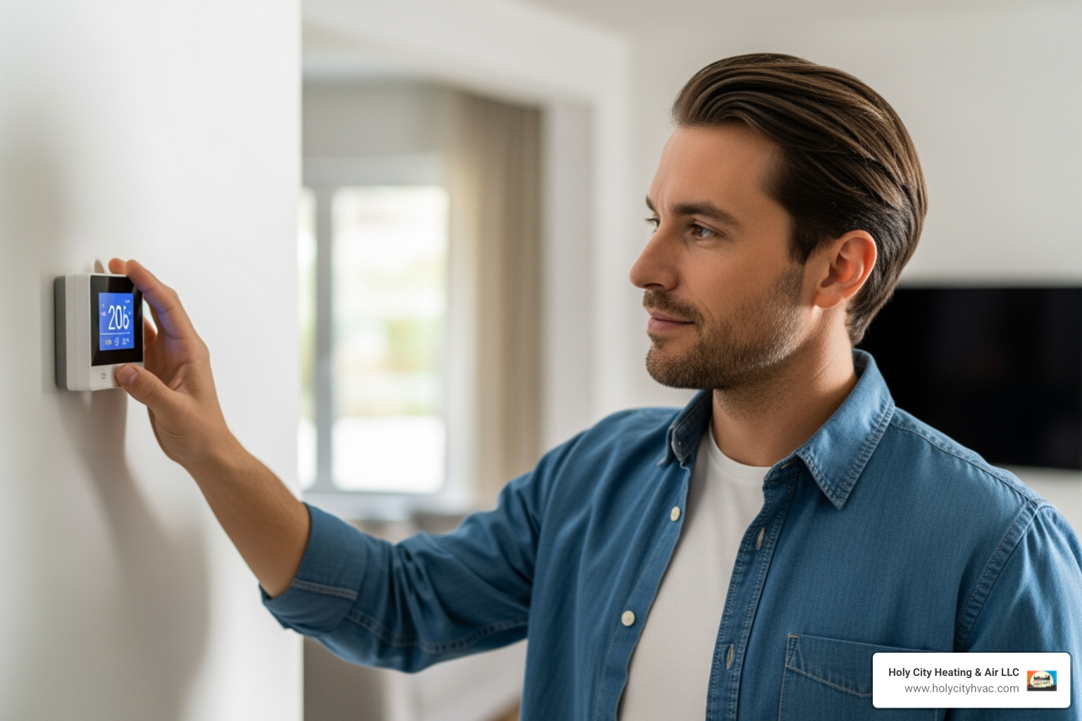 Homeowner safely checking their thermostat settings - residential hvac repair