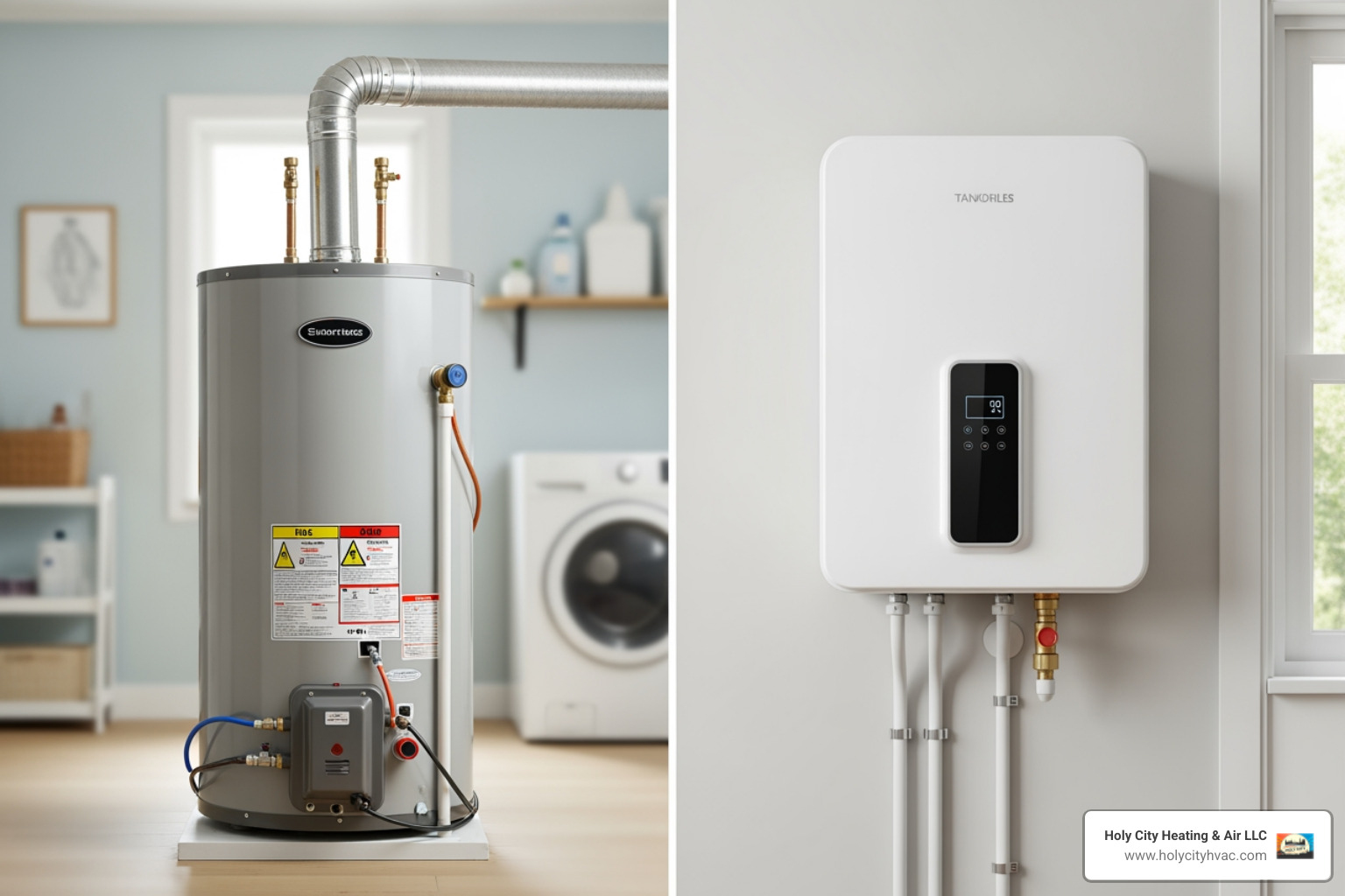 size difference between a bulky traditional tank and a compact tankless unit - tankless water heater plumber size difference between a bulky traditional tank and a compact tankless unit - tankless water heater plumber