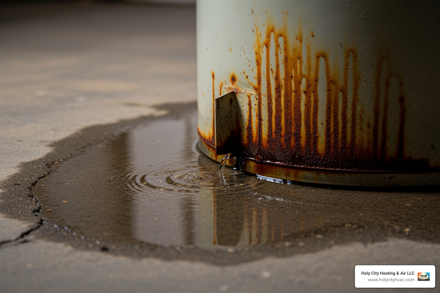 water pooling at the base of an old, rusty water heater - plumber for water heater installation water pooling at the base of an old, rusty water heater - plumber for water heater installation