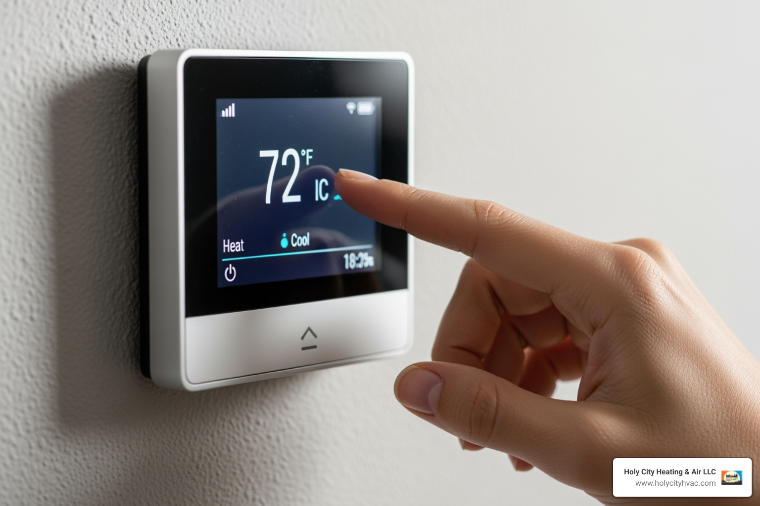 A homeowner checking their thermostat settings, a hand adjusting a digital thermostat on a wall - daikin ac repair A homeowner checking their thermostat settings, a hand adjusting a digital thermostat on a wall - daikin ac repair