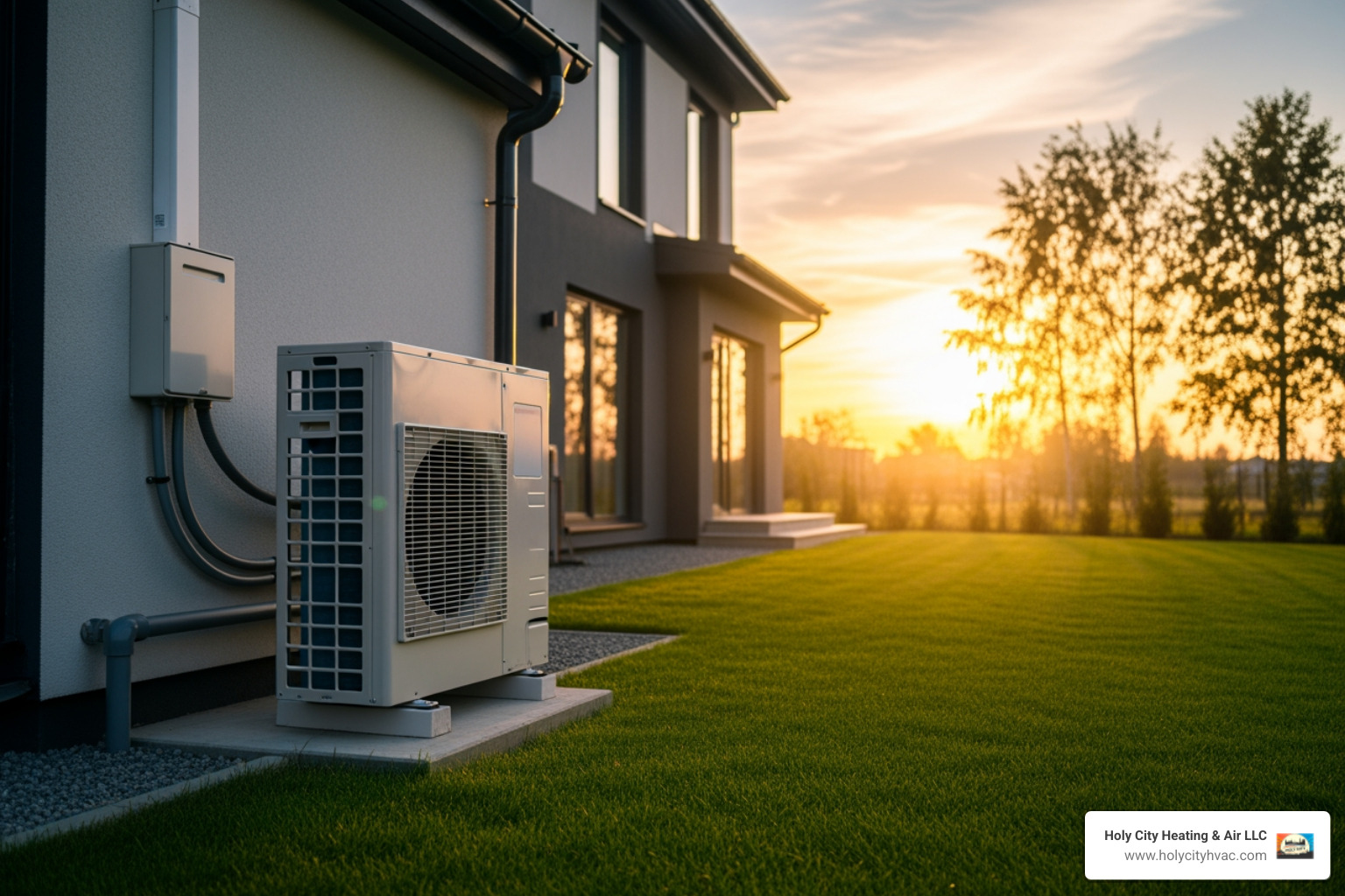 Infographic showing how a heat pump transfers heat from outdoor air through refrigerant lines to indoor spaces during heating mode, and reverses the process during cooling mode, with labeled components including outdoor unit, compressor, refrigerant coils, reversing valve, and indoor air handler - heat pumps