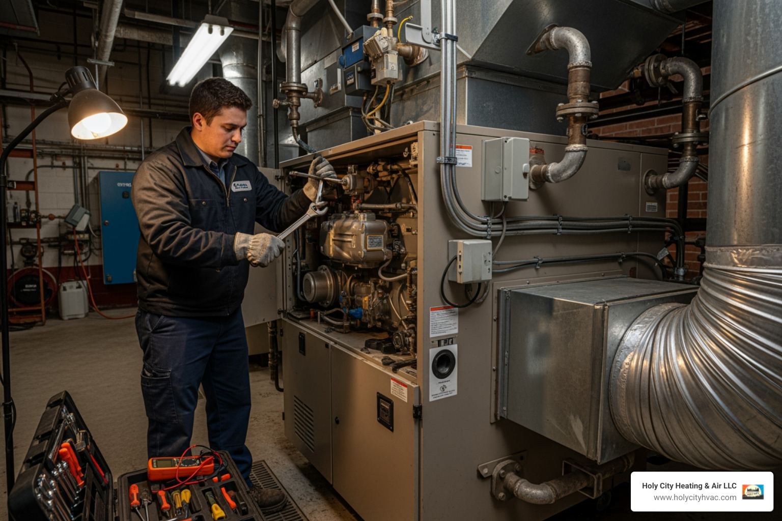 infographic showing how commercial heating system failures impact business operations, including employee discomfort leading to reduced productivity, customer dissatisfaction affecting retention, increased energy costs from inefficient systems, and potential inventory loss for temperature-sensitive businesses, with maintenance as the solution - commercial heating repair in johns island sc