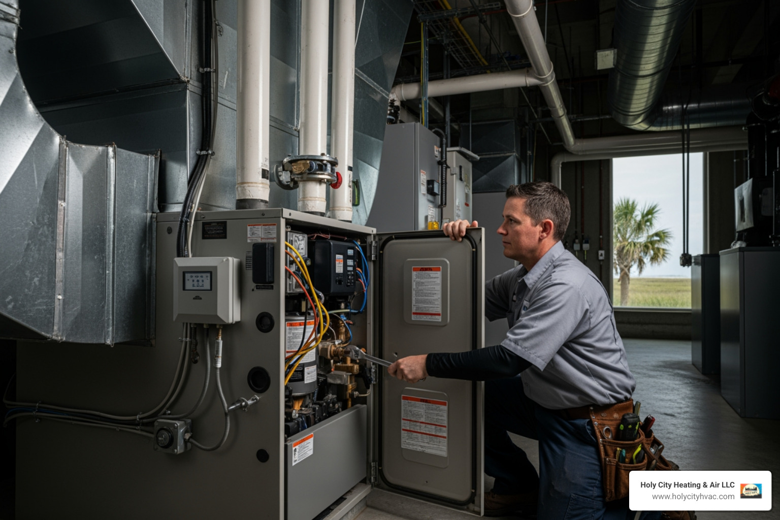 Infographic showing 5 warning signs of commercial heating failure: 1. Inconsistent temperatures or cold spots in different areas, 2. Unusual noises like banging, grinding, or whistling sounds, 3. Sudden spikes in monthly energy bills, 4. Strange odors including burning or musty smells, 5. Frequent system cycling or unexpected shutdowns - best commercial heating repair in johns island, sc