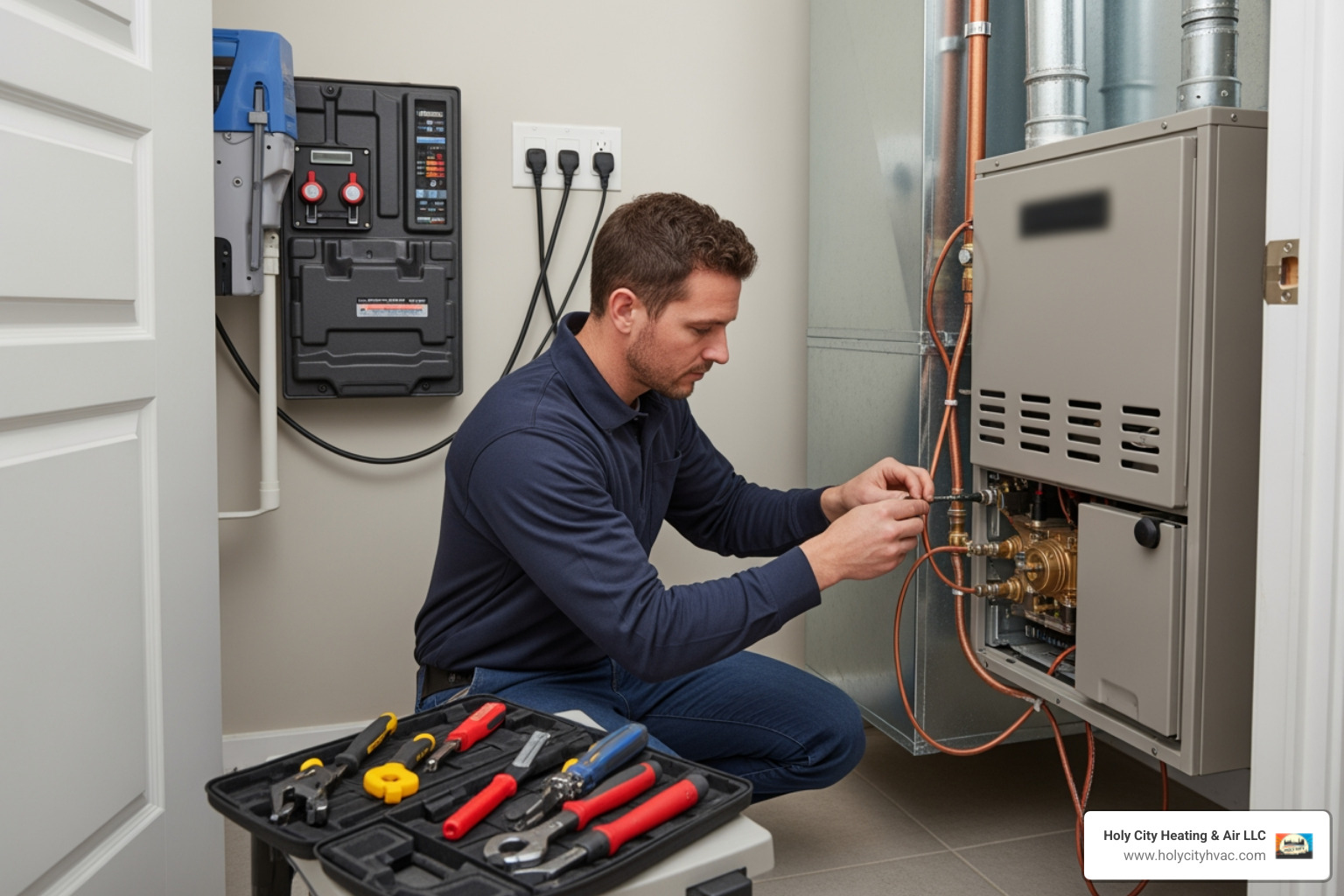 Infographic showing the furnace installation process: Initial home assessment and Manual J calculation, selecting the right furnace type and size for Daniel Island climate, professional removal of old unit and installation of new system, electrical and fuel line connections by licensed technicians, system testing and calibration, homeowner walkthrough and warranty registration - furnace installation in daniel island sc