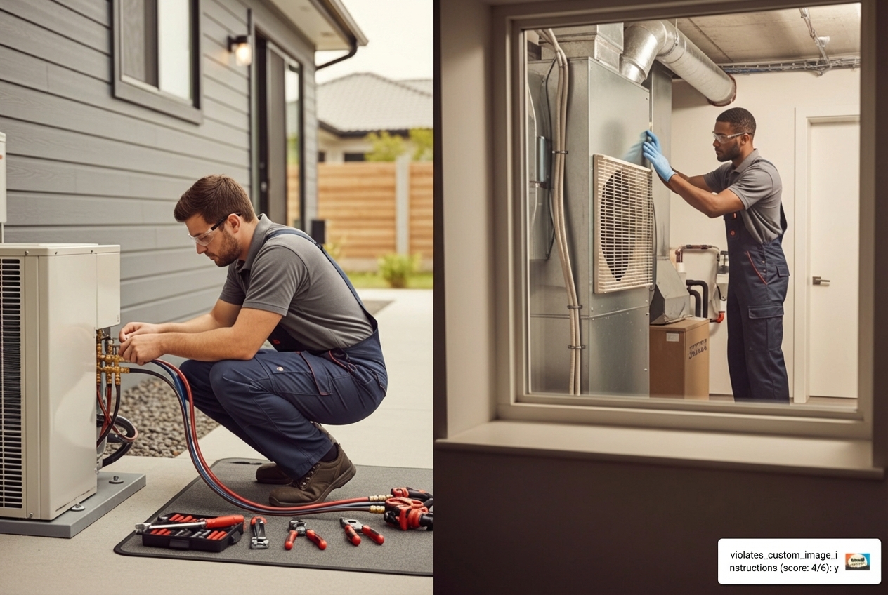 Infographic showing the professional heat pump installation process: 1. In-home assessment and load calculation, 2. System sizing and equipment selection, 3. Ductwork inspection and repairs if needed, 4. Expert installation by certified technicians, 5. System commissioning and performance testing, 6. Homeowner education on operation and maintenance - heat pump installation company in goose creek, sc Infographic showing the professional heat pump installation process: 1. In-home assessment and load calculation, 2. System sizing and equipment selection, 3. Ductwork inspection and repairs if needed, 4. Expert installation by certified technicians, 5. System commissioning and performance testing, 6. Homeowner education on operation and maintenance - heat pump installation company in goose creek, sc