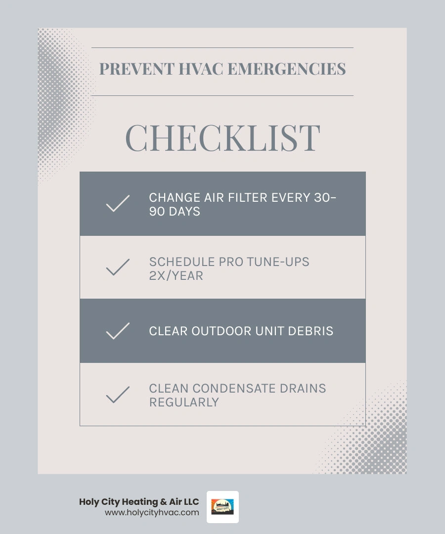 Infographic: 7 steps to prevent HVAC emergencies through regular maintenance, showing 95% breakdown reduction stat - how to Infographic: 7 steps to prevent HVAC emergencies through regular maintenance, showing 95% breakdown reduction stat - how to