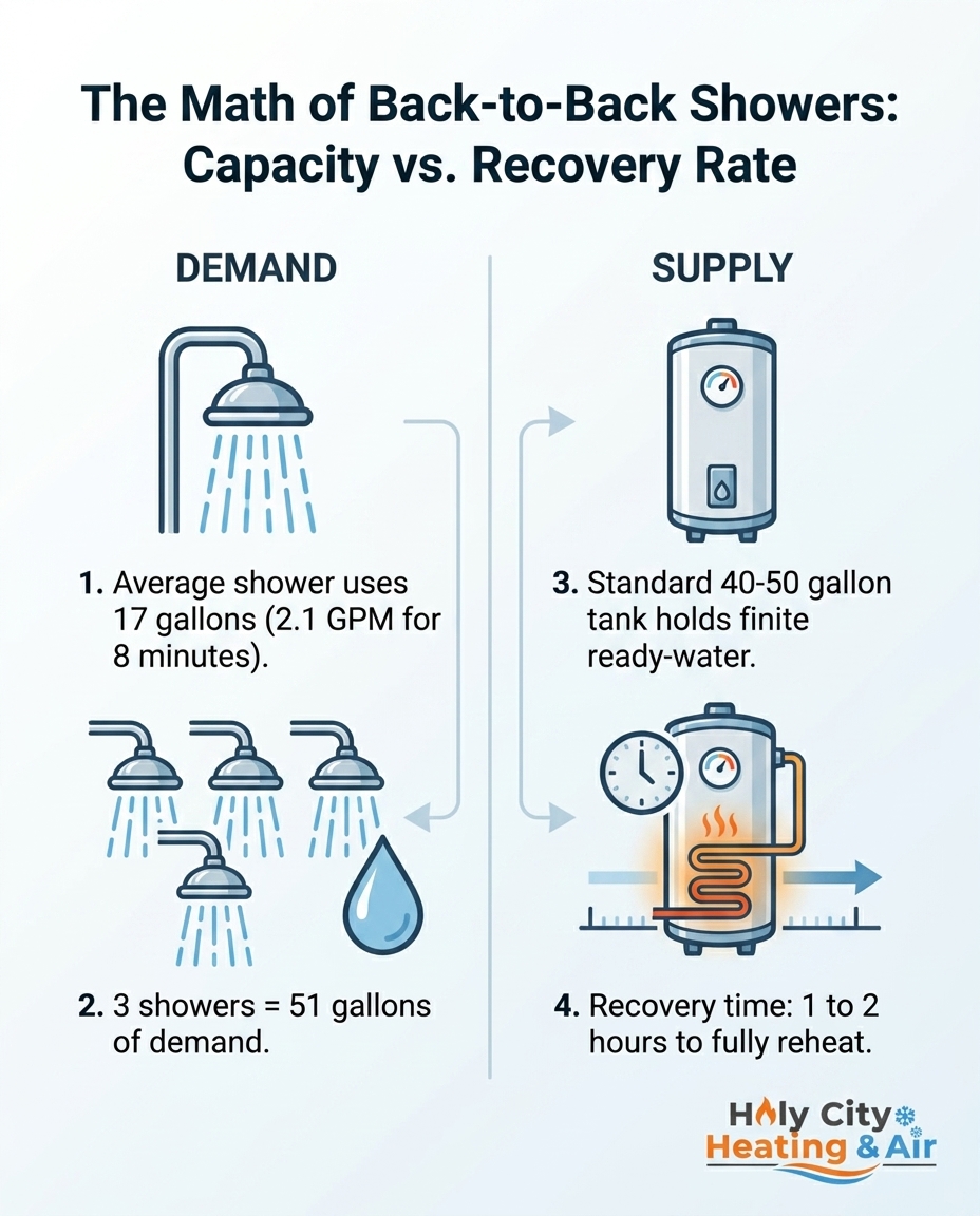 The Math of Back-to-Back Showers: Capacity vs. Recovery Rate
