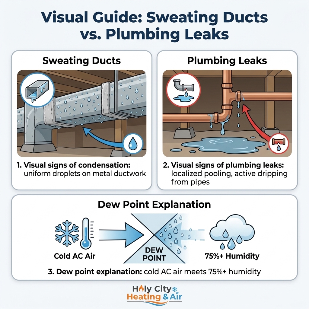 Visual Guide: Sweating Ducts vs. Plumbing Leaks