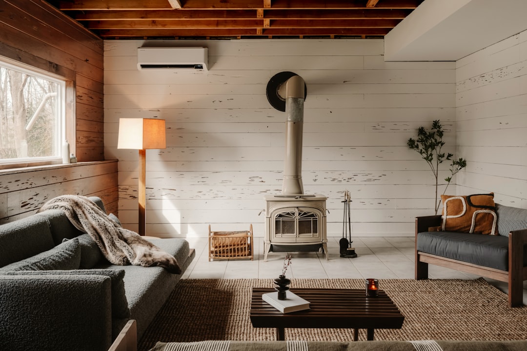 Quiet indoor geothermal heat pump unit in a clean utility room Quiet indoor geothermal heat pump unit in a clean utility room