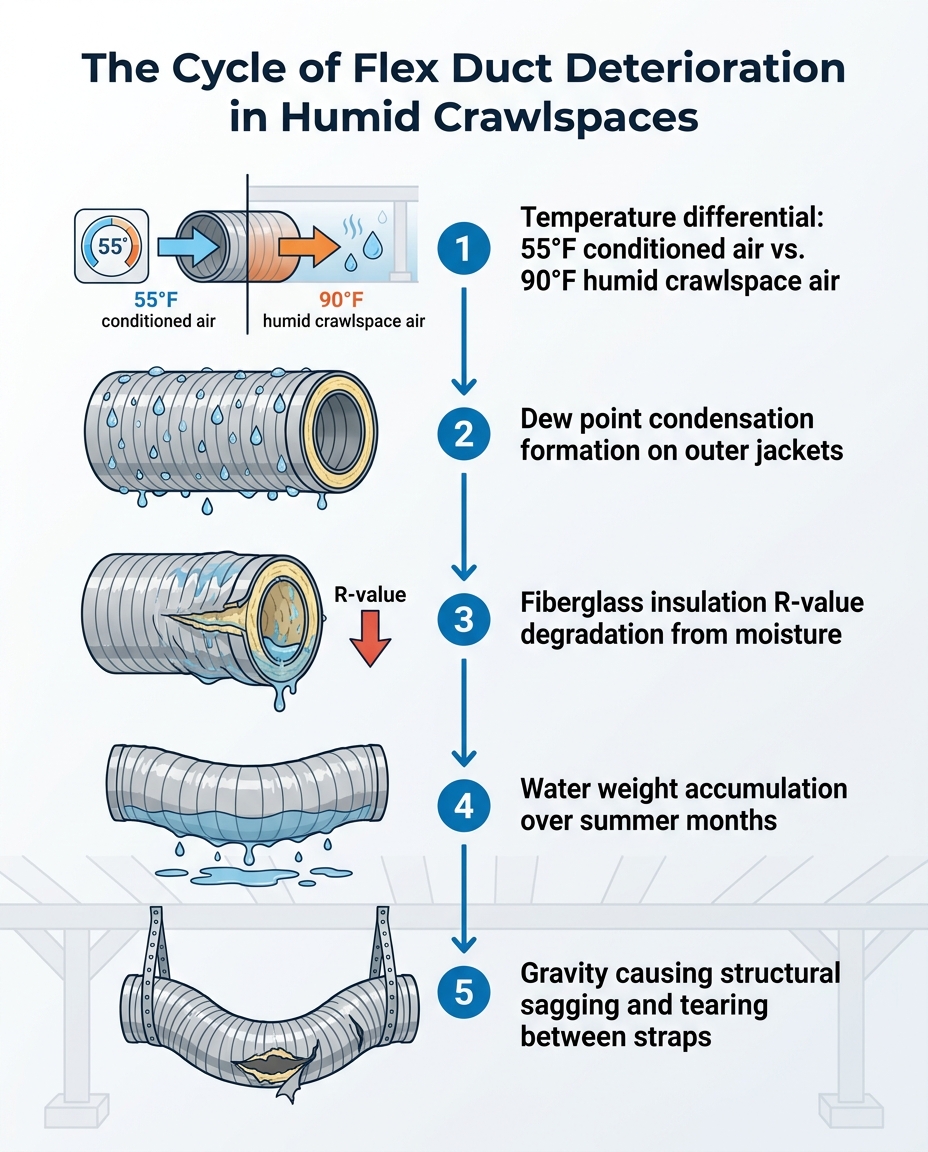The Cycle of Flex Duct Deterioration in Humid Crawlspaces