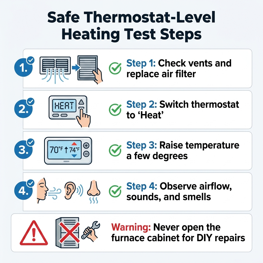 Safe Thermostat-Level Heating Test Steps