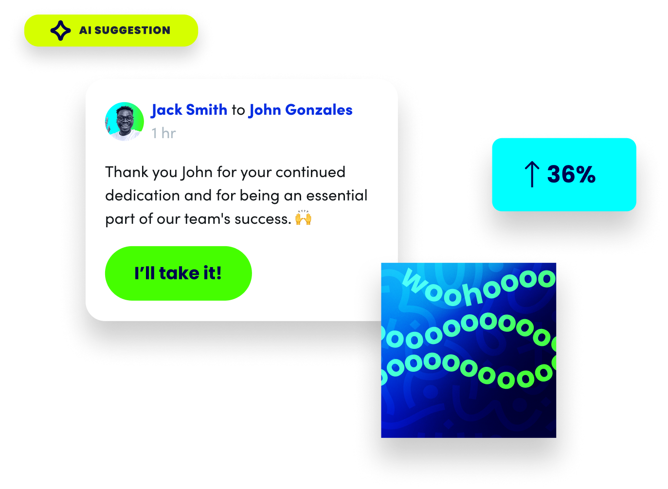 AI suggestion for employee recognition "Thank you for your continued dedication and for being an essential part of our team's success."