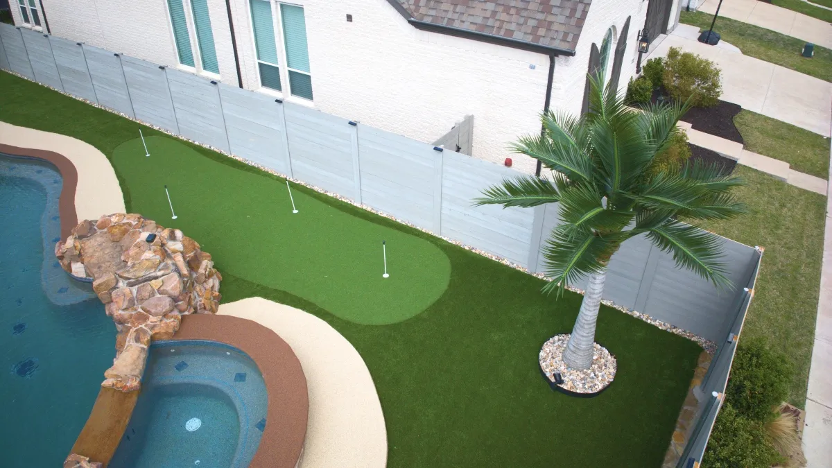Custom backyard with pool, kitchen, and pergola, Fort Worth TX
