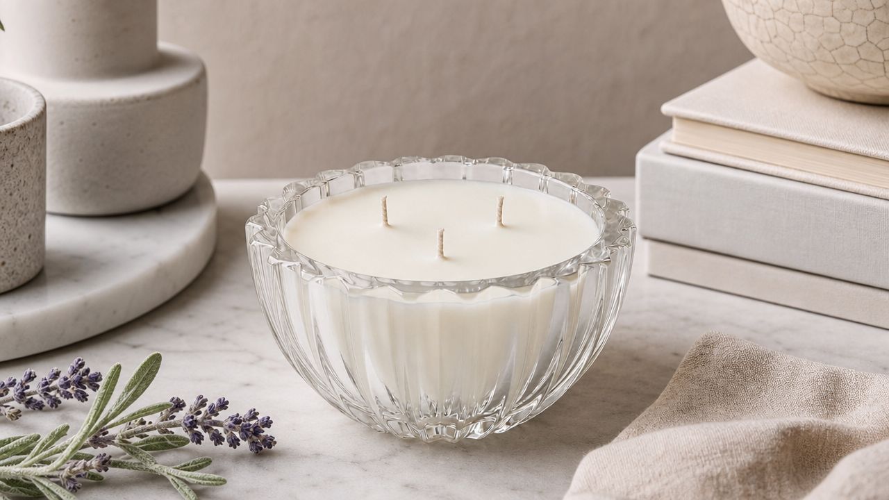 Vintage Glass Bowl Soy Candle, Lavender & Sage + Cedar Amber, Reusable Fluted Vessel, 7.53 oz | A Second Life by Loyaltie