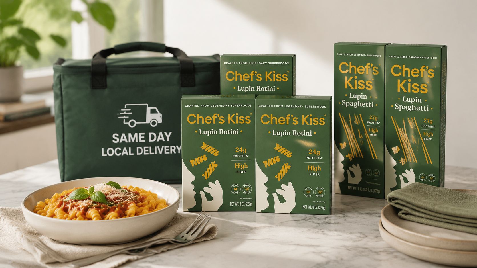 High-Protein Lupin Pasta Bundle, Lupin Flour & Psyllium, Gut-Friendly Fiber, Gluten-Free, 5 Boxes (2 Spaghetti, 3 Rotini) | Chef's Kiss by Loyaltie
