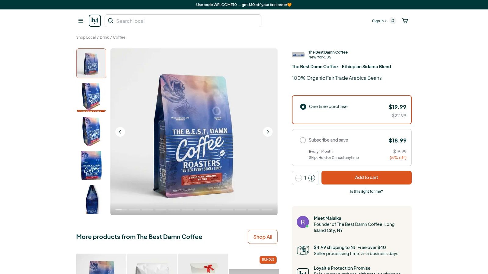 Screenshot from https://loyaltie.com/thebestdamncoffee/products/the-best-damn-coffee-ethiopian-sidamo-blend