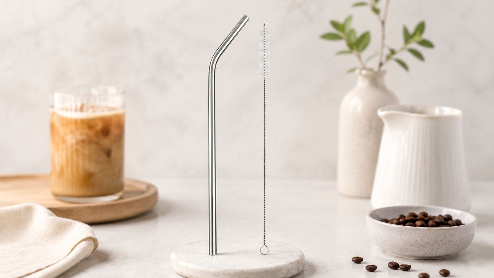 Stainless Steel Reusable Drinking Straw + Cleaning Brush, Eco-Friendly, Dishwasher Safe, Rust-Resistant, 1 Set | Ube Superfood by Loyaltie