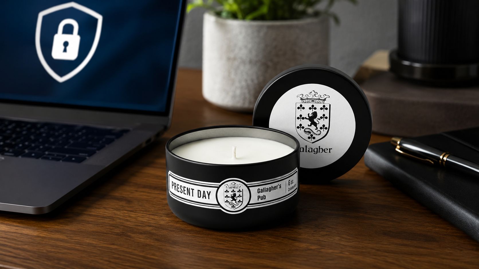 Scented Candle in Gift Tin, Coconut Wax Blend, Whiskey & Tobacco + Leather, Cozy Masculine Scent, 6 oz | Present Day Goods by Loyaltie