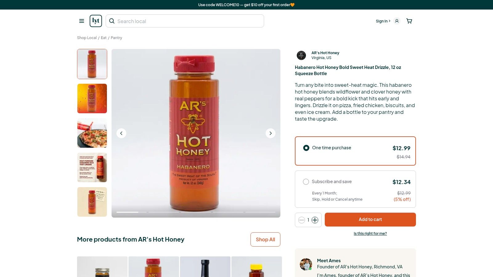 Habanero Hot Honey Bold Sweet Heat Drizzle, 12 oz Squeeze Bottle | AR's Hot Honey by Loyaltie