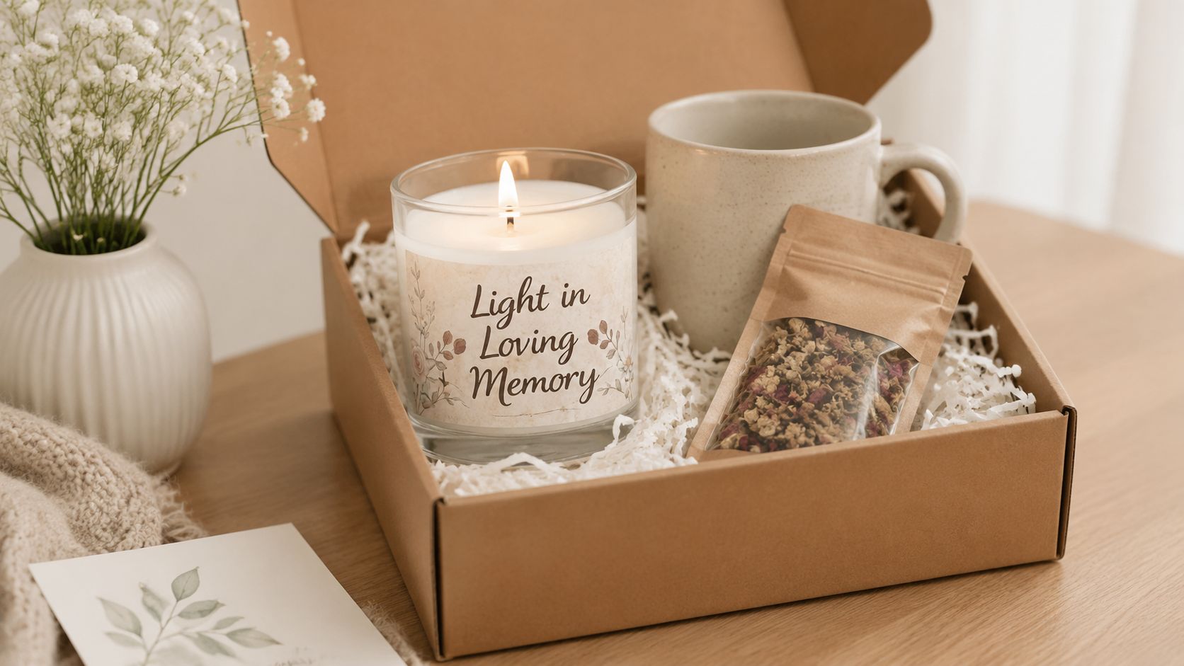 Sympathy Gift Box, Candle & Soothing Tea, Keepsake Comfort Gift, Bereavement Condolence Care Package, 1 Box | Glowsip by Loyaltie